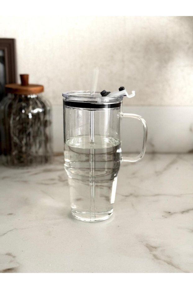 1200 ml Large Glass Thermos – Leak-Proof with Mica Lid, Glass Straw Cup