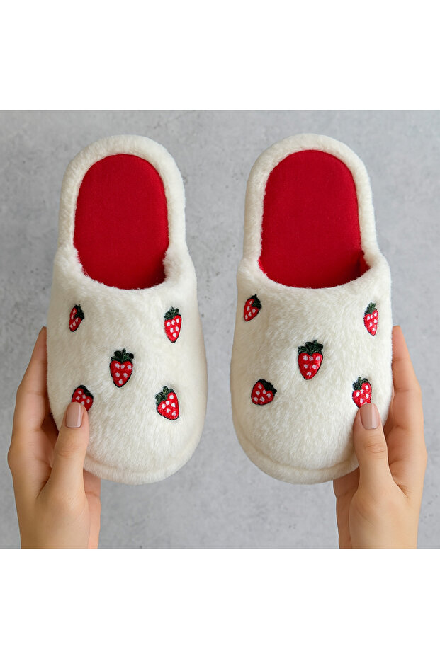 Φράουλα Κεντημένες Χνουδωτές Παντόφλες Σπιτιού Παντόφλες Προίκα Αντιολισθητική Σόλα STC1145 - 3