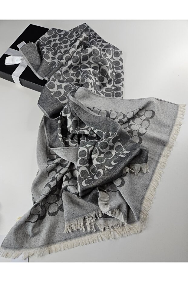 C Desen Soft İpek Yün Şal Çift Taraflı Pamuk Şal Silk Scarf Shawl Hijab - 1