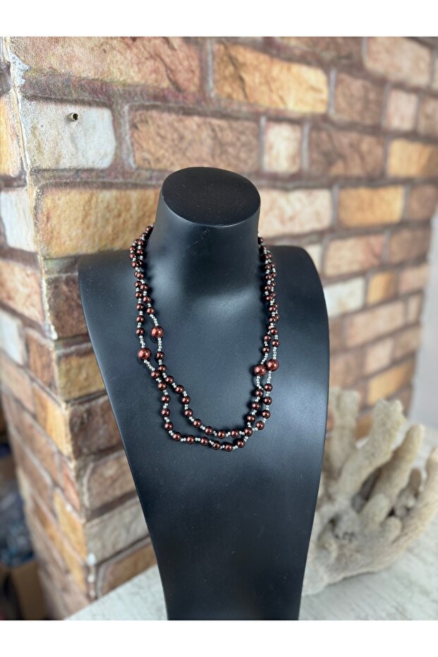 Kahve incili uzun kolye - 4