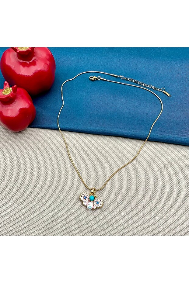 Steel Pearl Butterfly Necklace