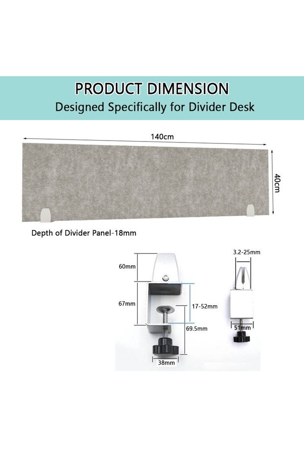 120x40 Acoustic Desk Privacy Divider Panel - Modern Grey Noise Reducing Partition