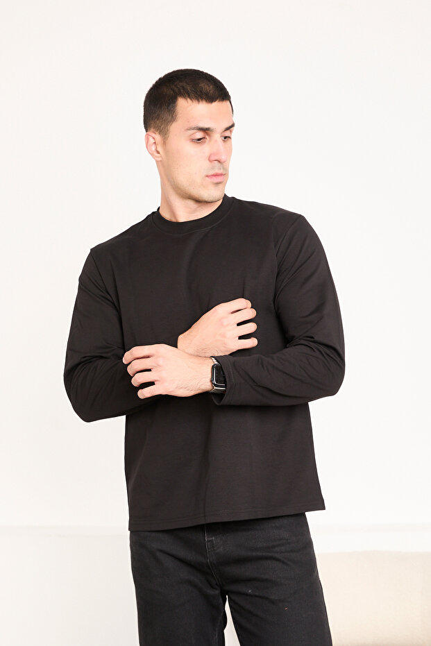 Erkek Basic Uzun Kollu Düz Sweatshirt - 6