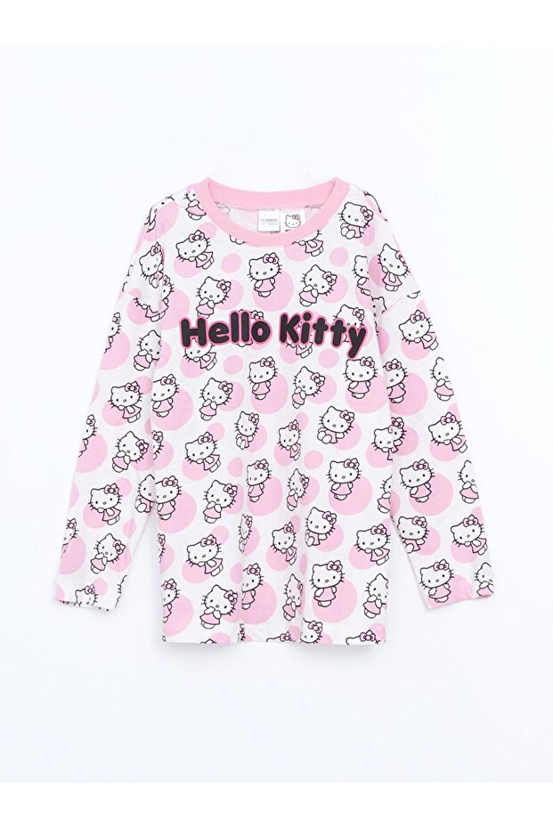 Pembe Bisiklet Yaka Hello Kitty Baskılı Kız Çocuk Pijama Takımı - 2