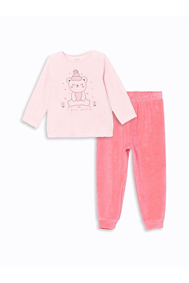 Pembe Bisiklet Yaka Kız Çocuk Pijama Takım - 1
