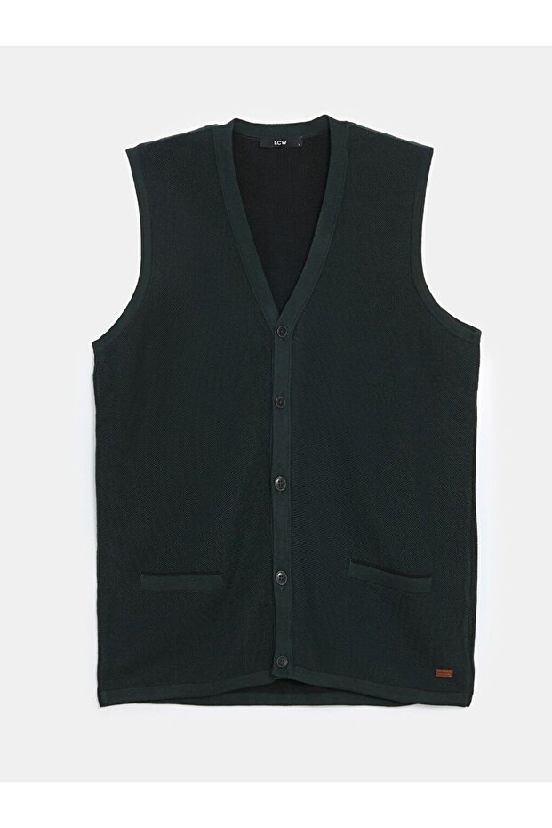 Green Standard Fit V-Neck Men's Knitwear Vest