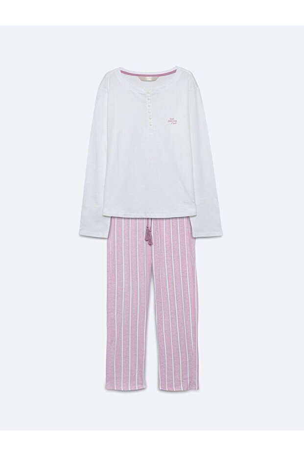 Pembe Bisiklet Yaka Kadın Pijama Takımı - 1