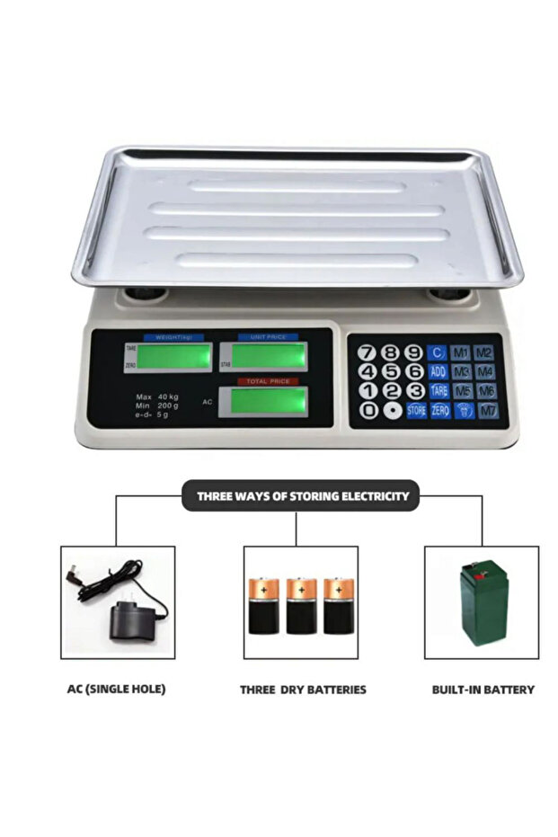 Electric Rectangular Scale with Digital Display, Dimensions 33 cm x 32.5 cm x 12.5 cm, Capacity 40 k - 5