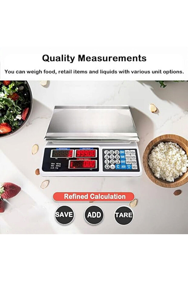 Electric Rectangular Scale with Digital Display, Dimensions 33 cm x 32.5 cm x 12.5 cm, Capacity 40 k - 6