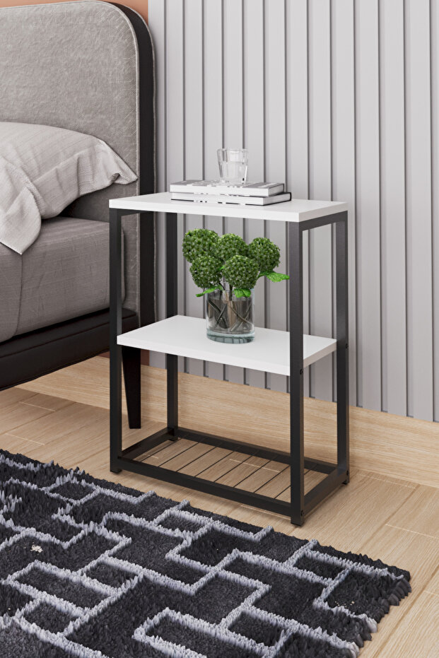 طاولة بجانب السرير بأرجل معدنية وطاولة جانبية - 1