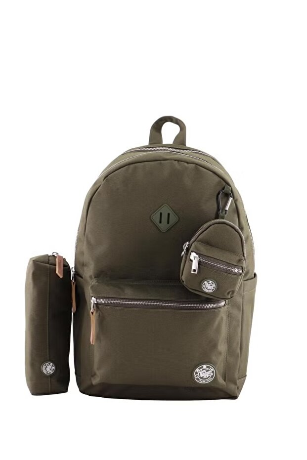 حقيبة ظهر كلاسيكية باللون الأزرق البحري مع ملحق - 1