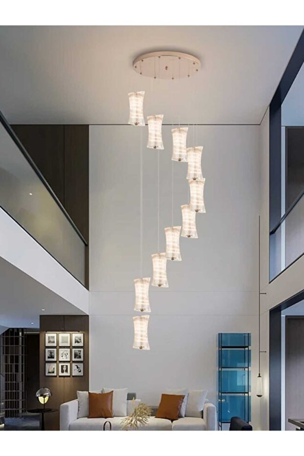 ثريا LED حديثة 6639-10 - 10 مصابيح، 3 أوضاع إضاءة، 40 واط، ارتفاع قابل للتعديل 250 سم
