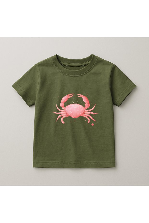 Crab Crew Neck 100% Cotton Printed Short Sleeve Children's and Teenage T-Shirt