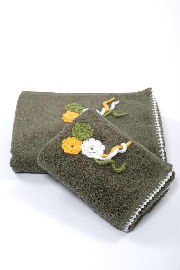 Cotton Embroidered Patterned 2-Piece Head and Body Towel Set (1 Head Towel + 1 Body Towel)