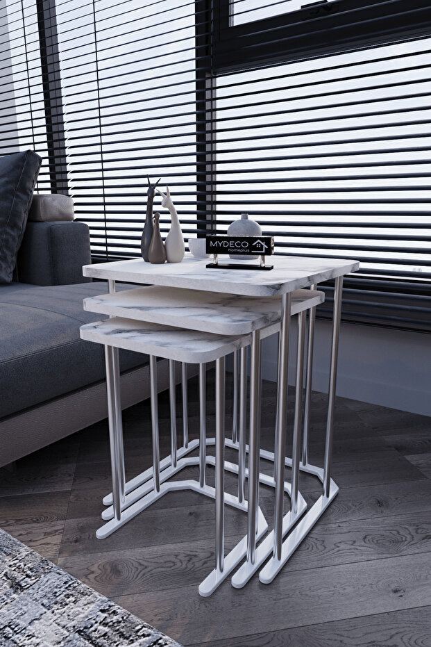 3' مربع فضي اللون من الرخام الأبيض بنمط MDF - 2