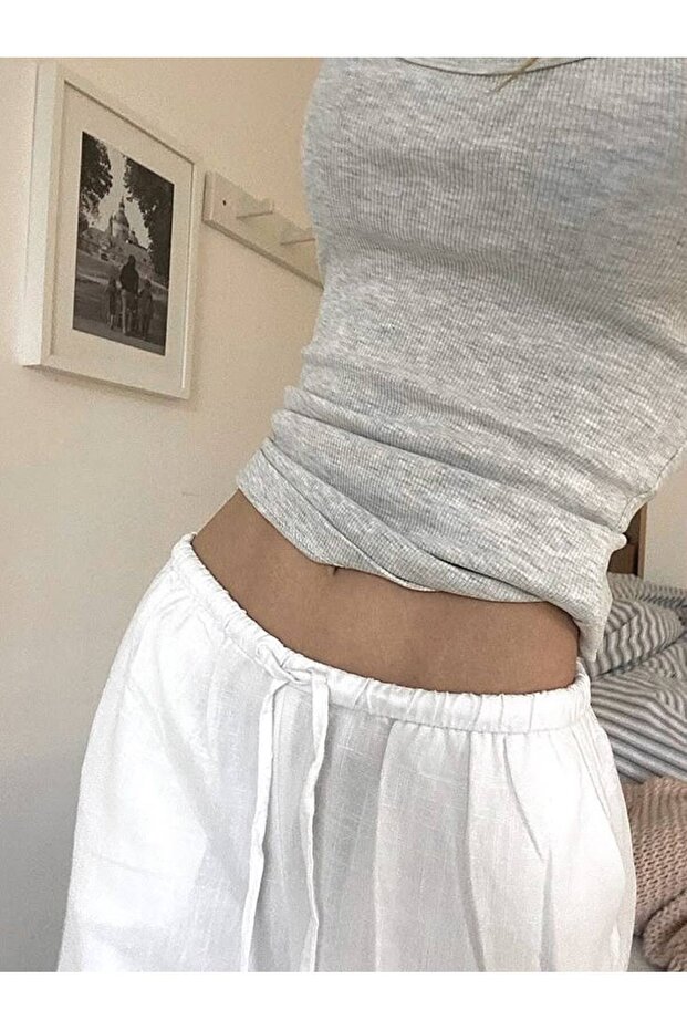 Gri Fitilli Görünümlü Askılı Basic Atlet - 4