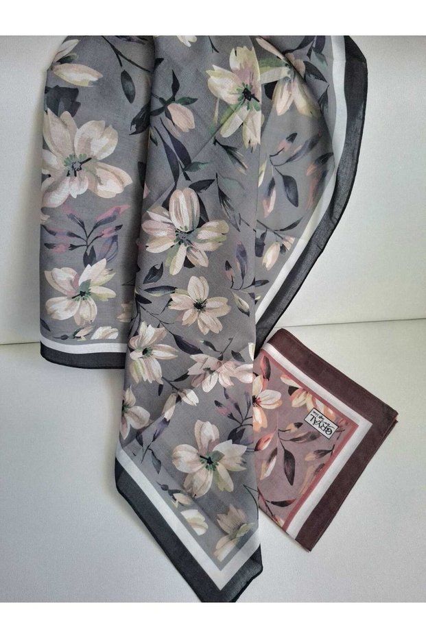 Floral Scarf (Italian Stitch) - Black-Mint