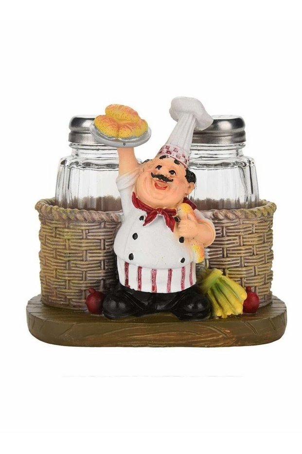 Glass Spice Jars, Salt and Pepper Shakers, Chef Decorative Statue Spice Organizer with Holder Figur
