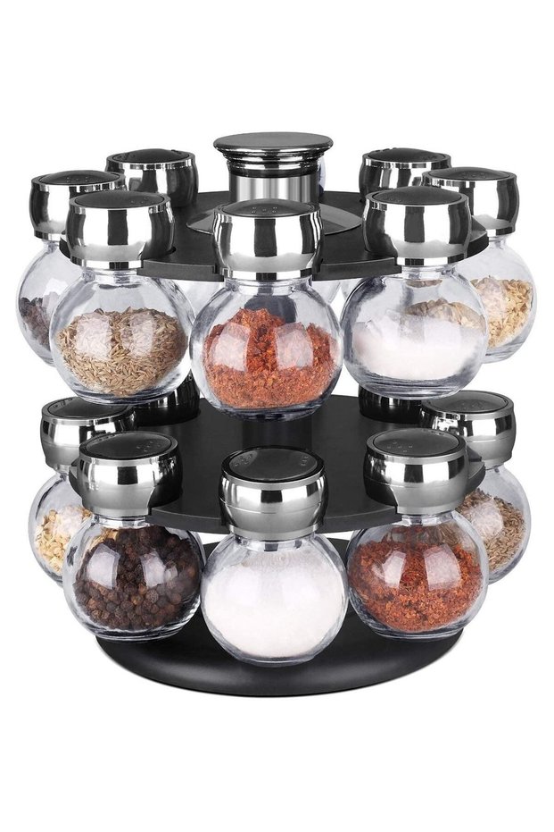 360 Degree Rotating Round Shape Transparent 16 Spice Jar