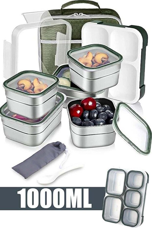 Lunch Box for School 1000ml Stainless Steel Leak-Proof Lunch Box 5 Grids Food Container Lunch Box B