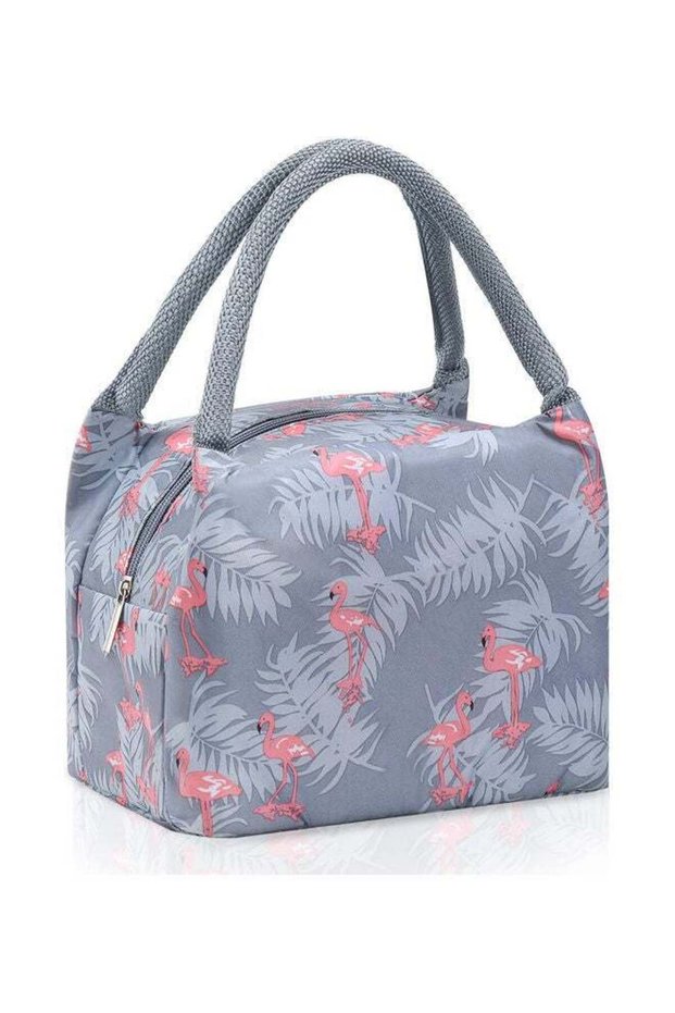 Reusable Insulated Lunch Bag Pink/Grey 20.8 x 15.5 x 17cm