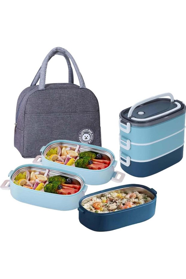 Stainless Steel Lunch Box - Insulated Bento Box Multifunctional Containers Food Containers with 3 C