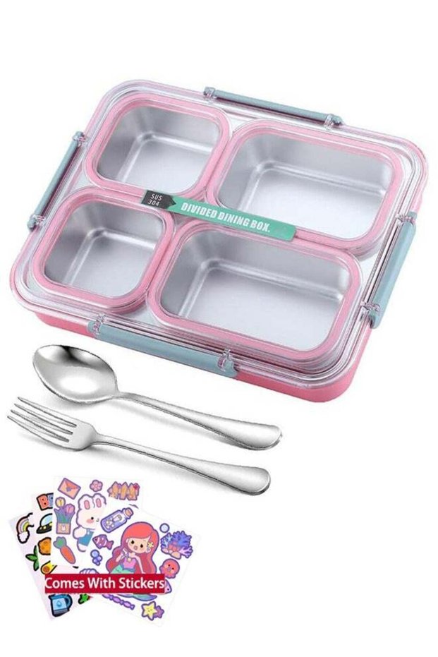 Large Bento Box Stainless Steel Lunch Box with 4 Compartments Reusable Lunch Food Container Set Mea