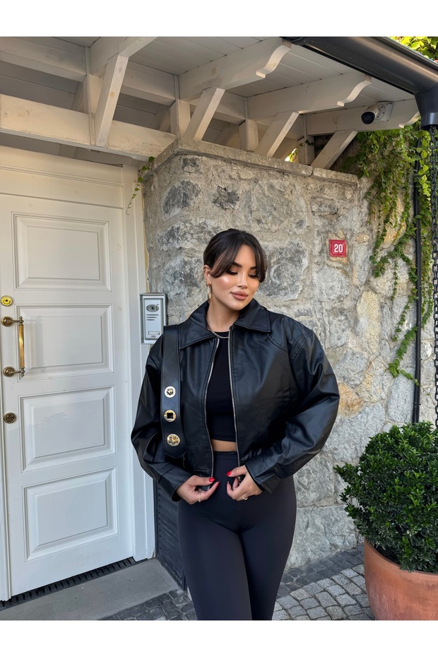 سترة جلدية سوداء بومبر - 4