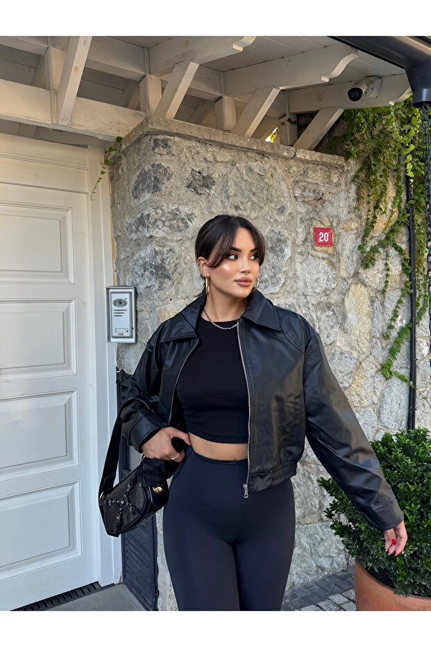 سترة جلدية سوداء بومبر - 2