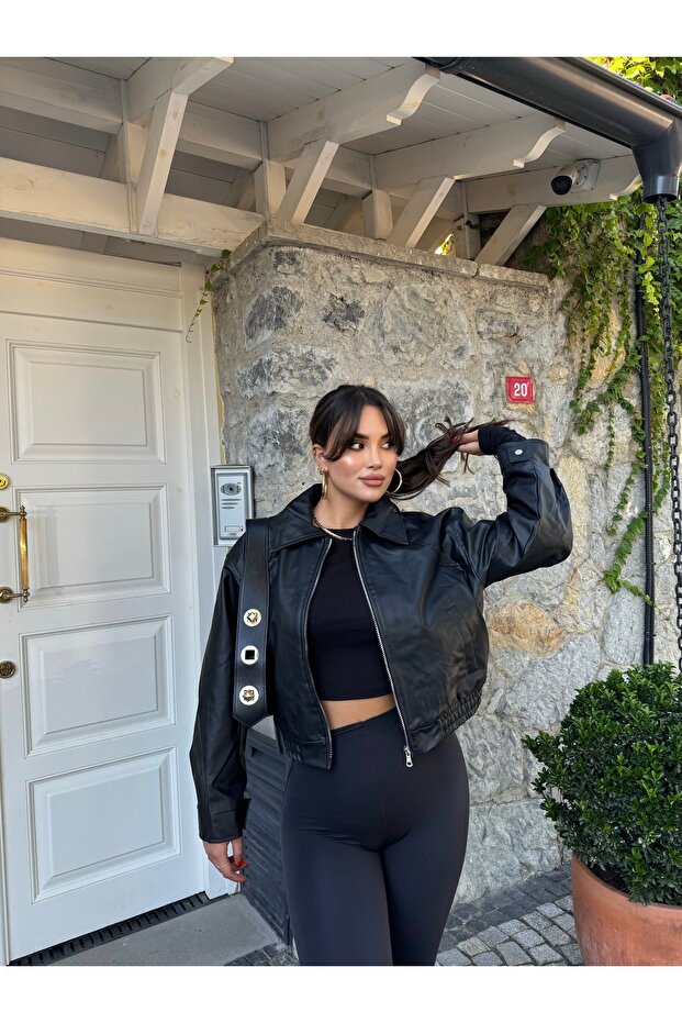 سترة جلدية سوداء بومبر - 3