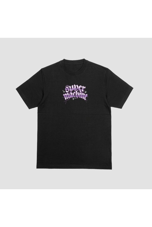 Unisex Oversize Printed Cotton Crew Neck Short Sleeve Black T-Shirt Super Machine
