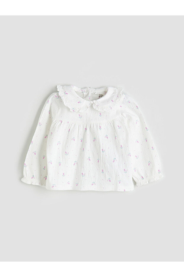 Bebe Yaka Çiçekli Kız Bebek Bluz ve Tayt 2'li - 2