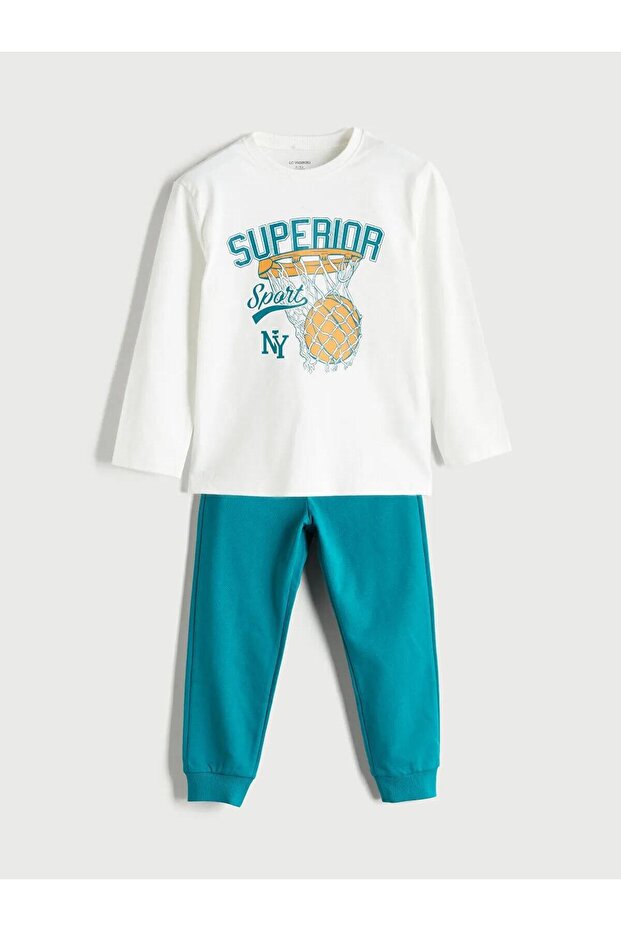 Lcw Kids Crew Neck Printed Boys Sweatshirt and Tracksuit Bottom 2-Piece (W5)