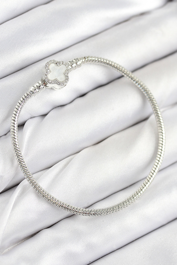 Brass Charm Zircon Stone Clover Model Silver Color Women's Bracelet Tj-Bb7799