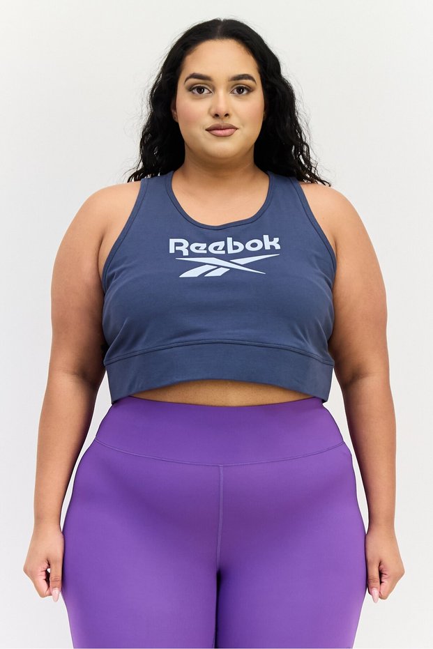 Women Brand Logo Non Padded Sports Bra, Faded Navy