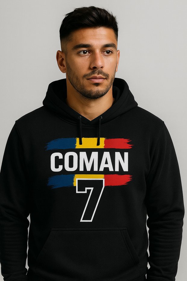Coman 7 Hooded Sweatshirt – Romanian Football Hoodie 3 Thread Digital Printing with Kangaroo Pocket