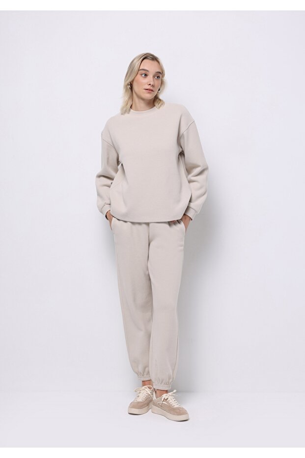 Regular Fit Mid Waist Straight Women's Beige Sweatpants
