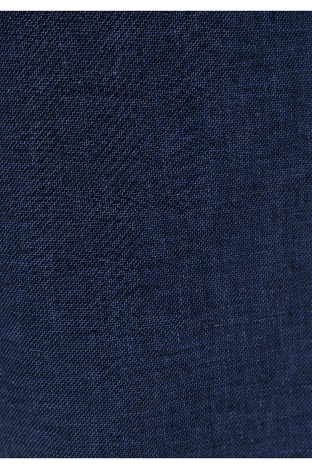 Regular Fit Orta Bel Düz Erkek Keten Karışımlı Lacivert Şort - 6