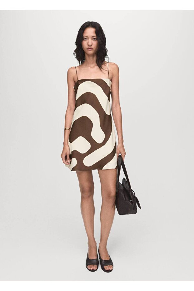 Desenli saten elbise - 2