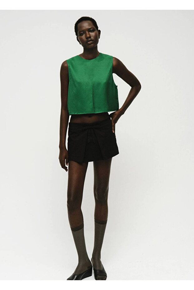 Düğmeli keten karışımlı bluz - 2