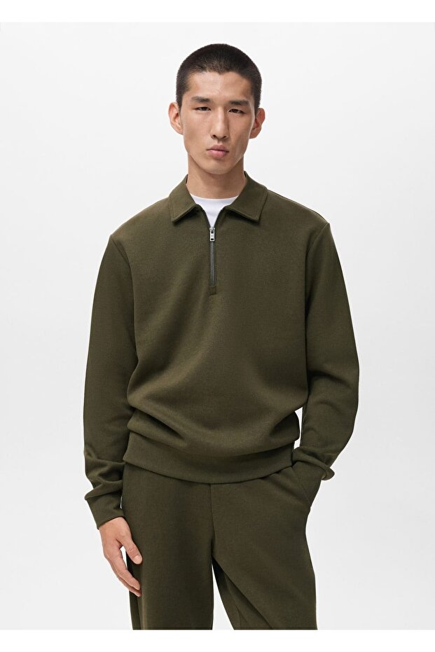 Regular kesim fermuarlı yaka sweatshirt - 1