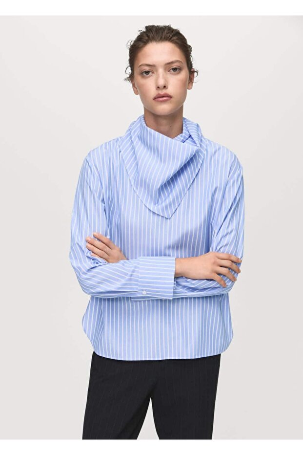 Mendilli çizgili bluz - 1