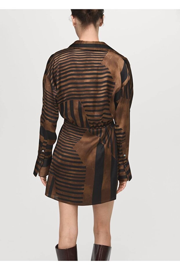 Çizgili saten elbise - 4