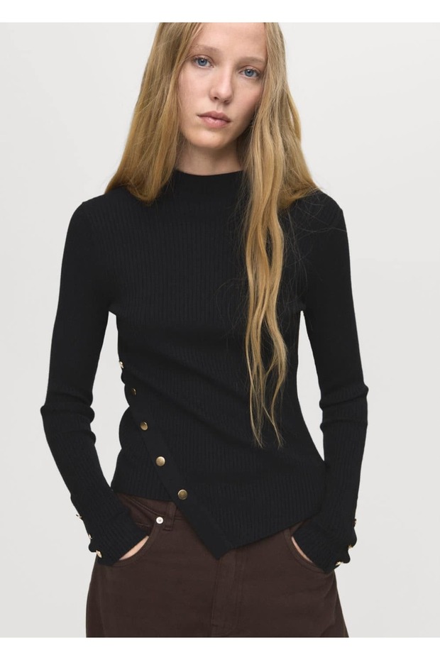 Asymmetrical Sweater with Buttons