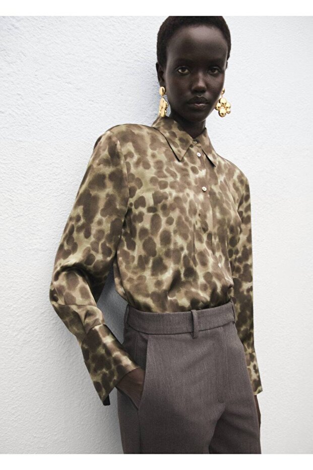 Desenli saten gömlek - 1