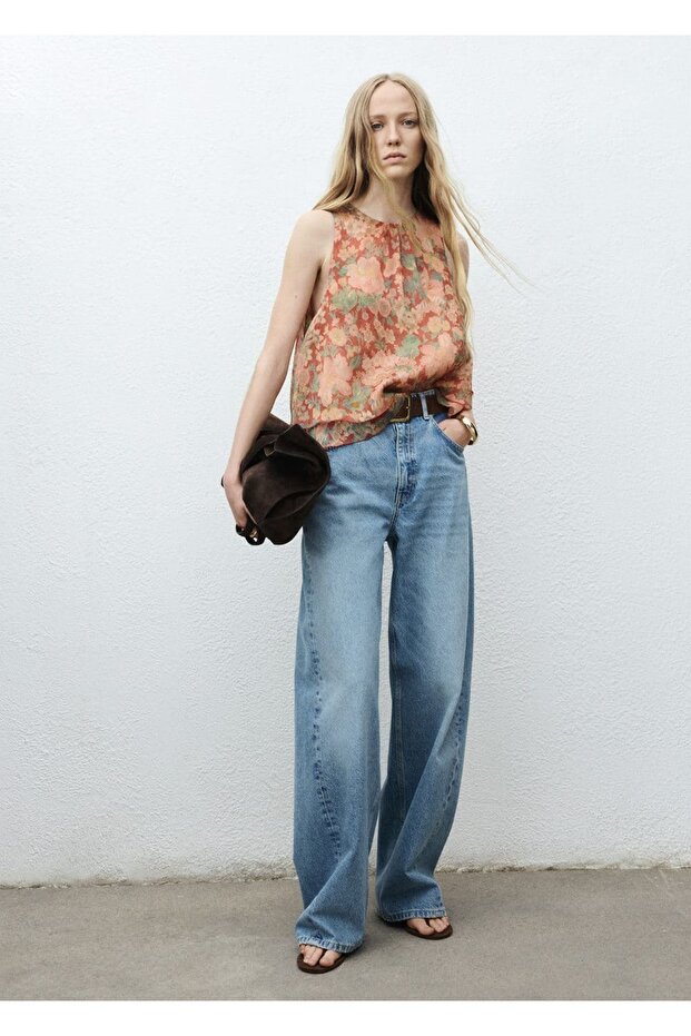 Çiçek desenli pileli bluz - 2