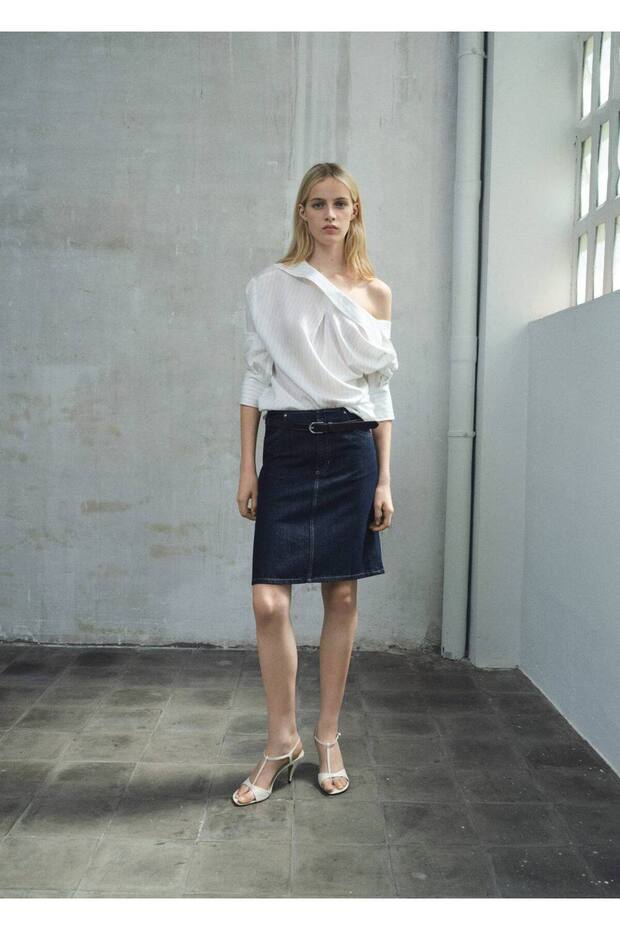 Midi boy denim etek - 2