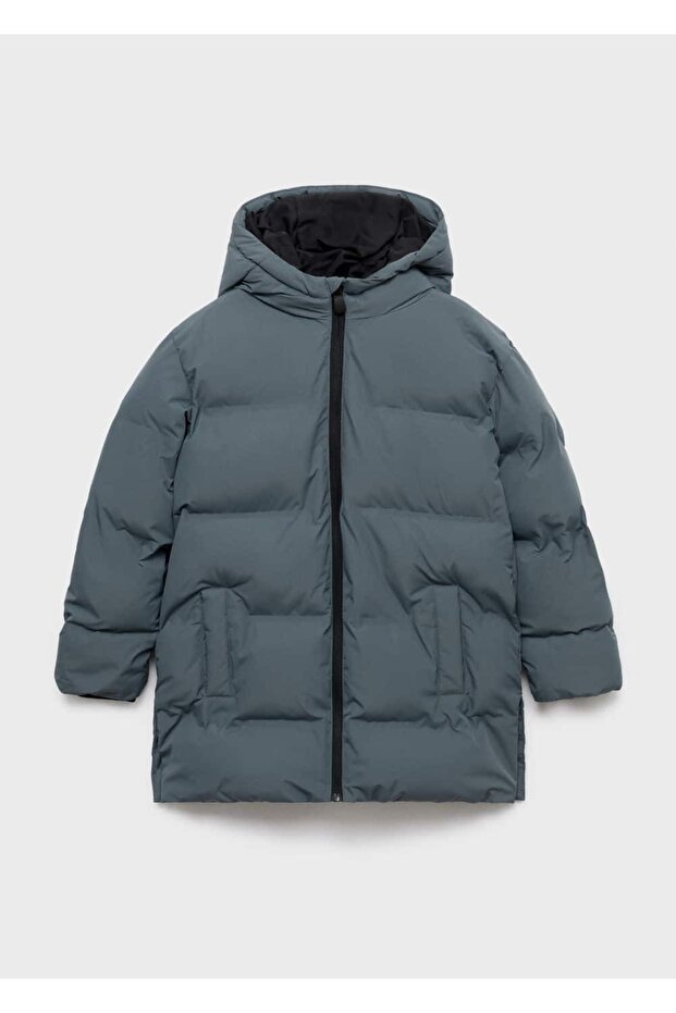 Kapüşonlu uzun kapitone anorak - 2