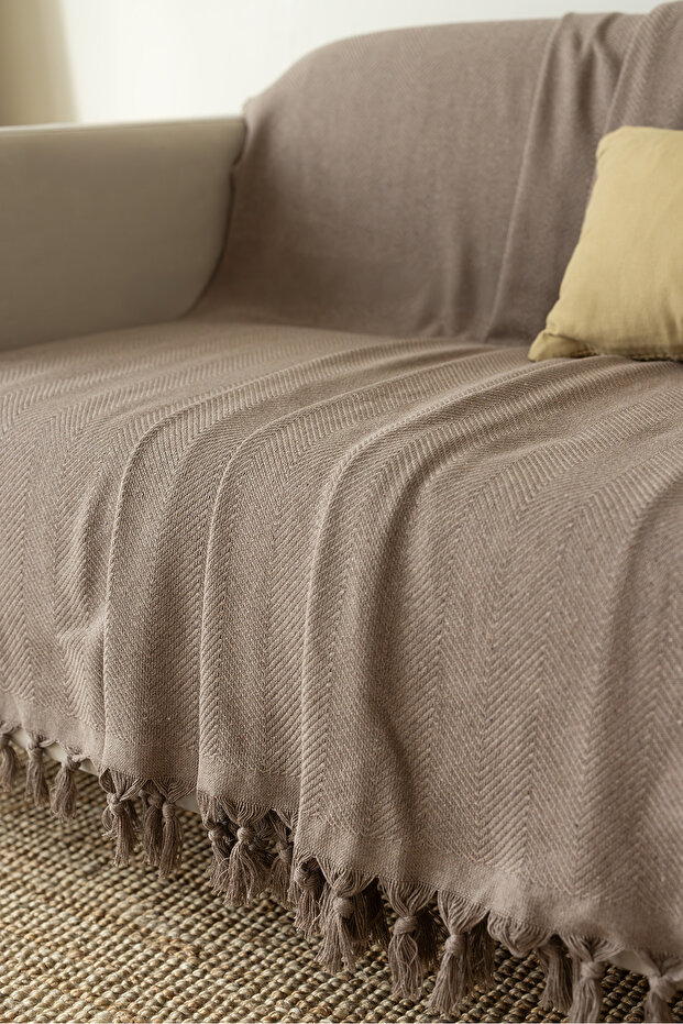 Koltuk Örtüsü 170 X 210 Cm Kanepe Çekyat Örtüsü %100 Pamuklu Yikanabilir Sade Şal - 2