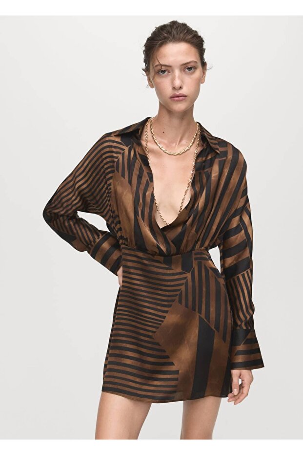 Çizgili saten elbise - 1